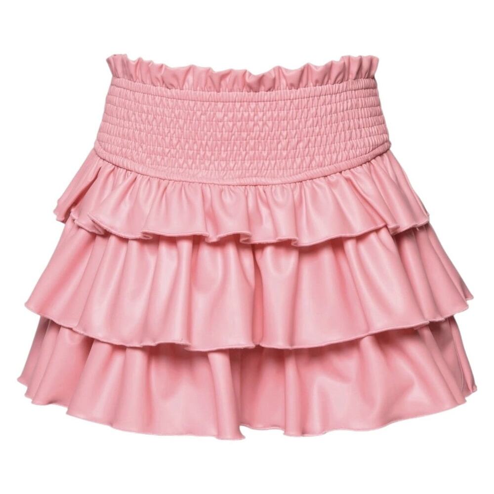 Sara Sara Vegan Leather Ruffle Tiered Skirt 6 Faux Leather Smocked Pull On Girly